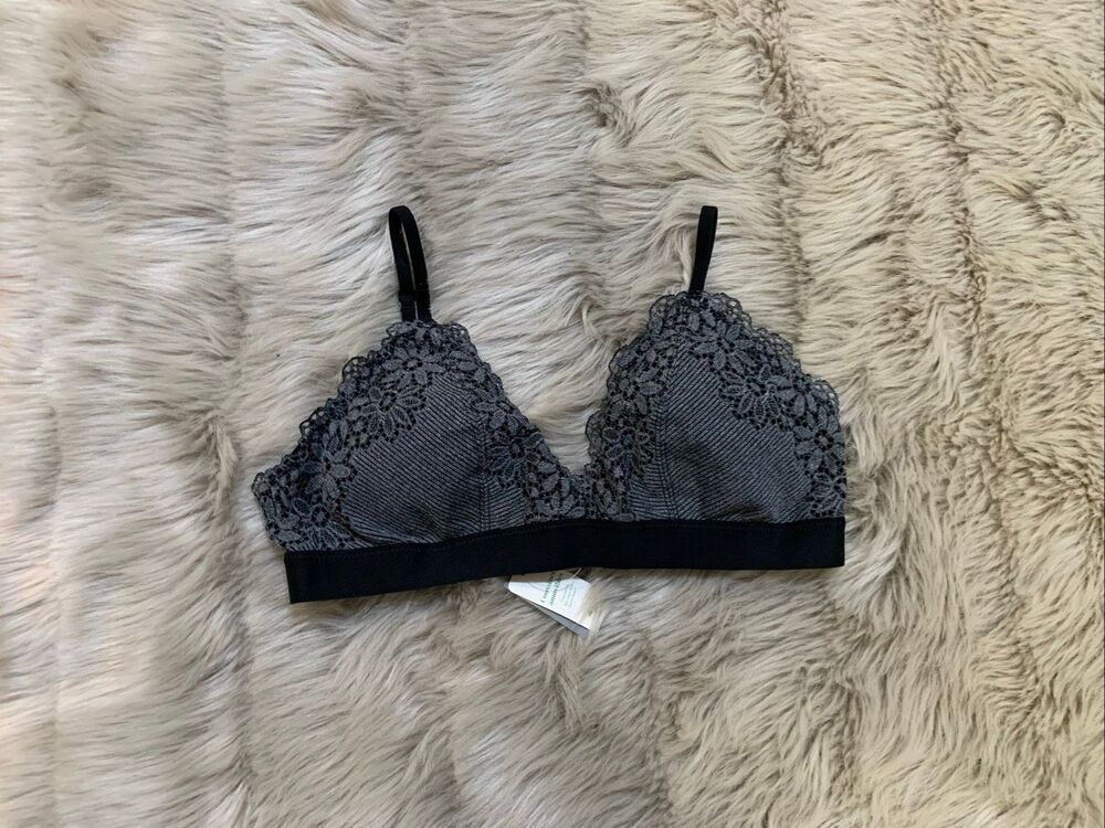 NWT Aerie Black & Gray Floral Lace Bralette Small
